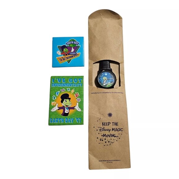 BUNDLE Disney Cast Member Pin Watch Jiminy Cricket Environmentality Earth Day - Picture 1 of 16